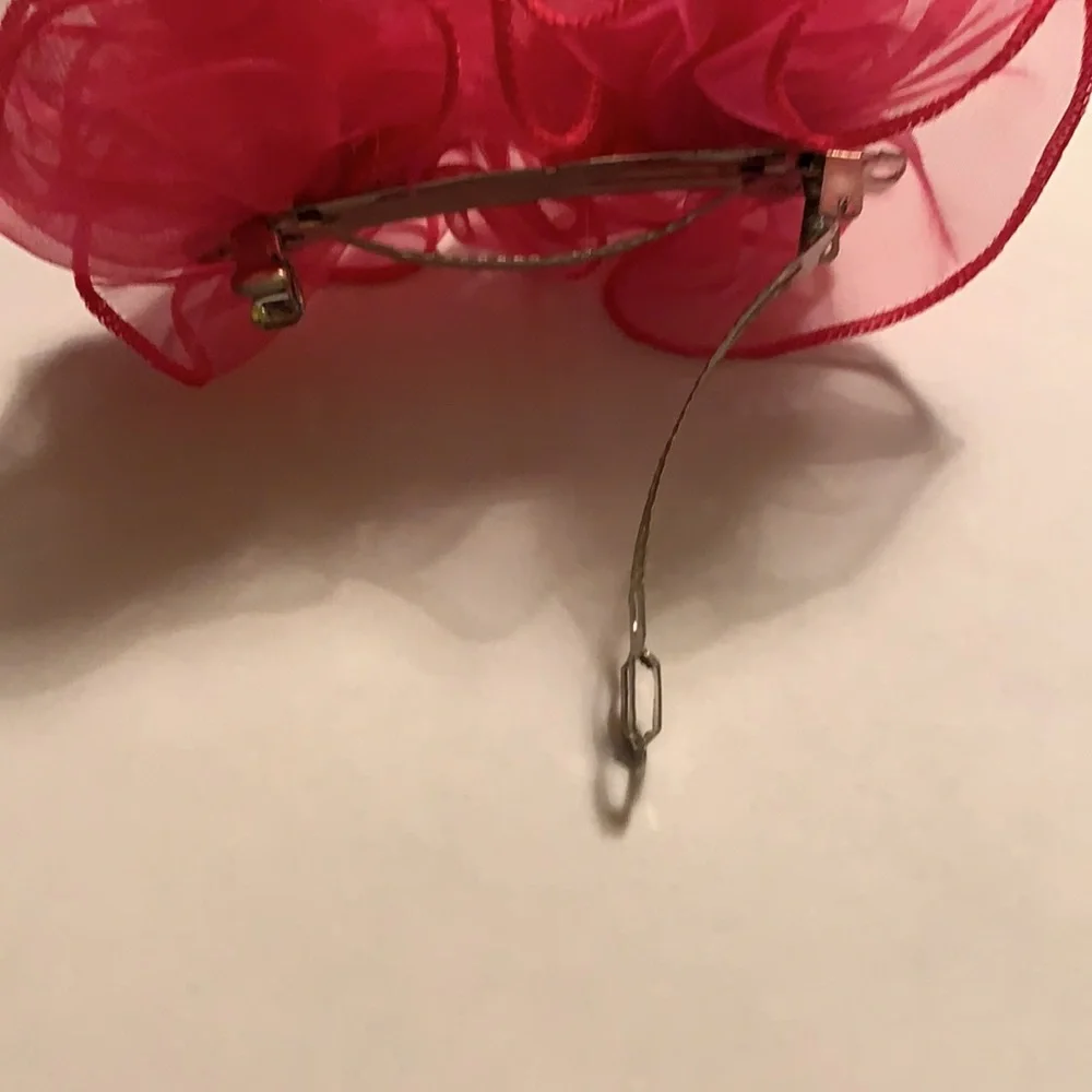 Girl’s handmade pink mesh gold beaded hair bow